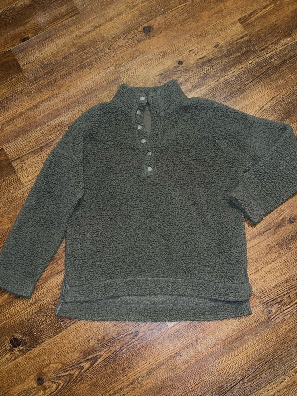 Aerie Brown Oversized Cloud Sherpa Fleece Snap Button Mock Neck Pullover Size S